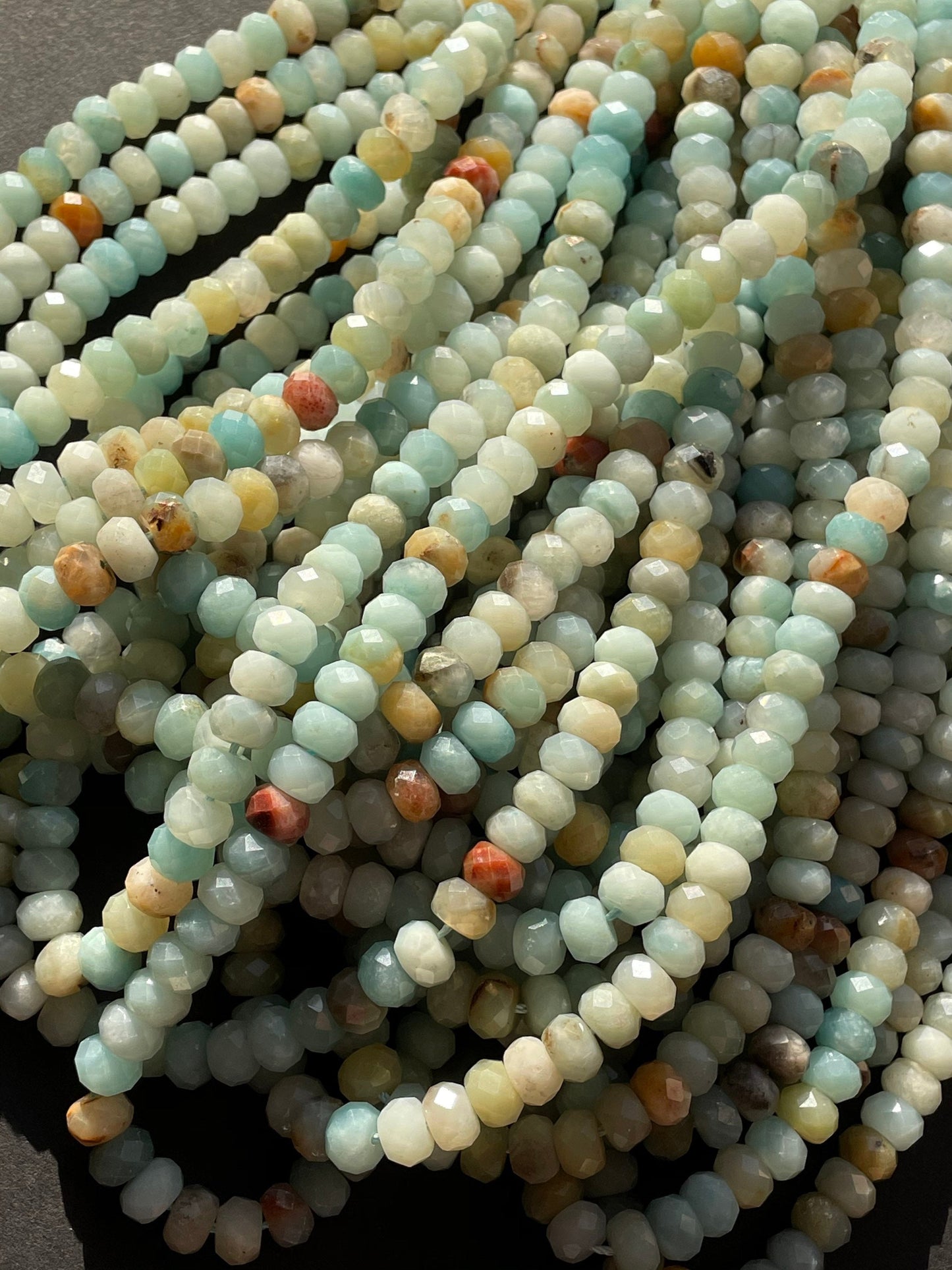 AAA Natural Amazonite Faceted 4x6mm 5x8mm 6x10mm Rondelle bead, Gorgeous natural blue color Amazonite gemstone bead. Full strand 15.5”