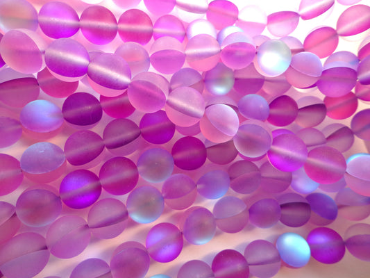 Mermaid Glass Beads 6mm 8mm 10mm 12mm Round Beads, Beautiful Matte Rainbow Purple Mermaid Glass Beads, Full Strand 15.5"