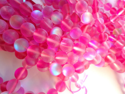 Mermaid Glass Beads 6mm 8mm 10mm 12mm Round Beads, Beautiful Matte Rainbow Pink Beads, Great Quality Beads, Full Strand 15.5 inches