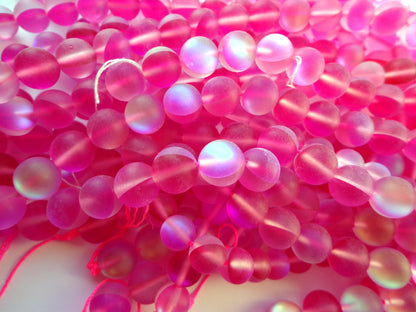 Mermaid Glass Beads 6mm 8mm 10mm 12mm Round Beads, Beautiful Matte Rainbow Pink Beads, Great Quality Beads, Full Strand 15.5 inches