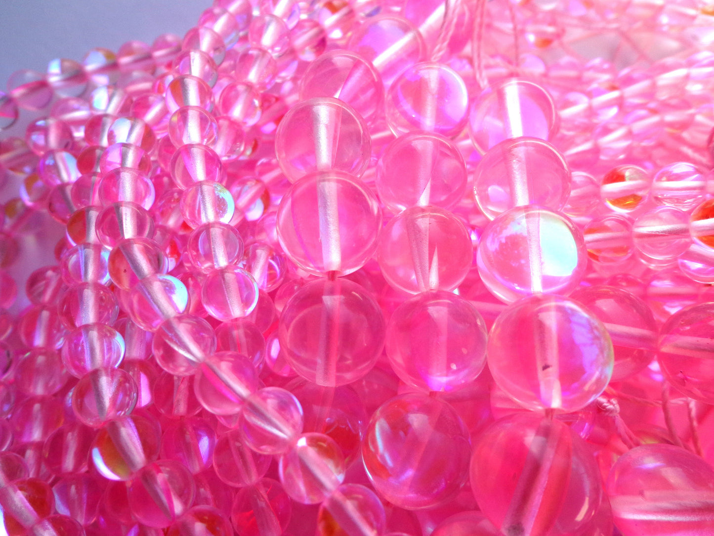 Mermaid Glass Beads 4mm 6mm 8mm 10mm 12mm Round Beads, Beautiful Rainbow Pink Color Mermaid Glass Beads, Full Strand 15.5"