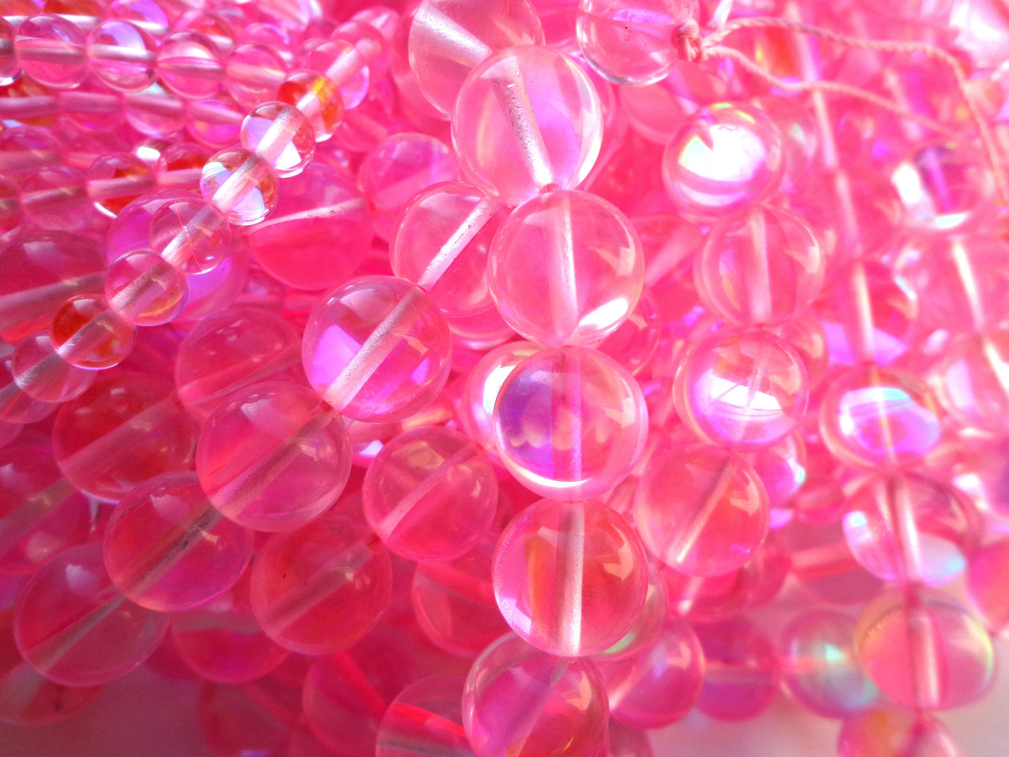 Mermaid Glass Beads 4mm 6mm 8mm 10mm 12mm Round Beads, Beautiful Rainbow Pink Color Mermaid Glass Beads, Full Strand 15.5"