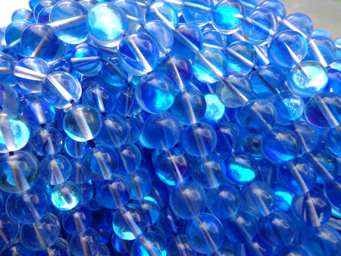 Mystic Aura Quartz Beads, 6mm,8mm,10mm,12mm beads, Round Beads, Rainbow Glossy Blue Beads, Great Quality Beads, Full Strand 15.5 inches
