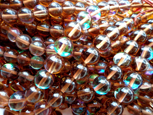 Mermaid Glass Beads, 6mm 8mm 10mm 12mm Round Beads, Beautiful Rainbow Glossy Brown Beads, Great Quality Beads, Full Strand 15.5 inch