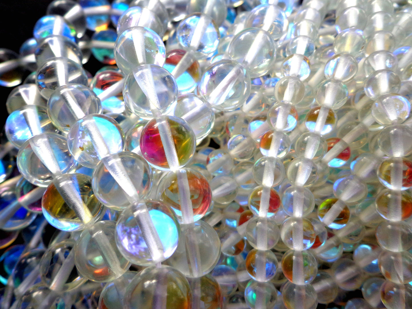 Mermaid Glass Beads 6mm 8mm 10mm 12mm Round Beads, Beautiful Rainbow Clear Beads, Great Quality Beads, Full Strand 15.5"