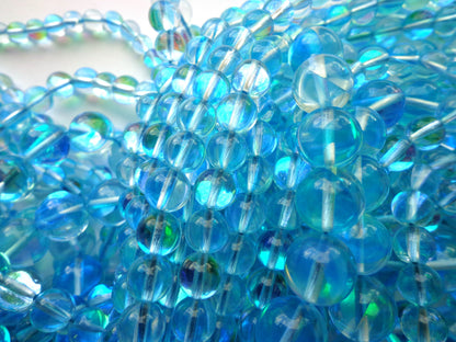 Mermaid Glass Beads 6mm 8mm 10mm 12mm Round Beads, Beautiful Blue Rainbow Color Mermaid Glass Beads, Great Quality
