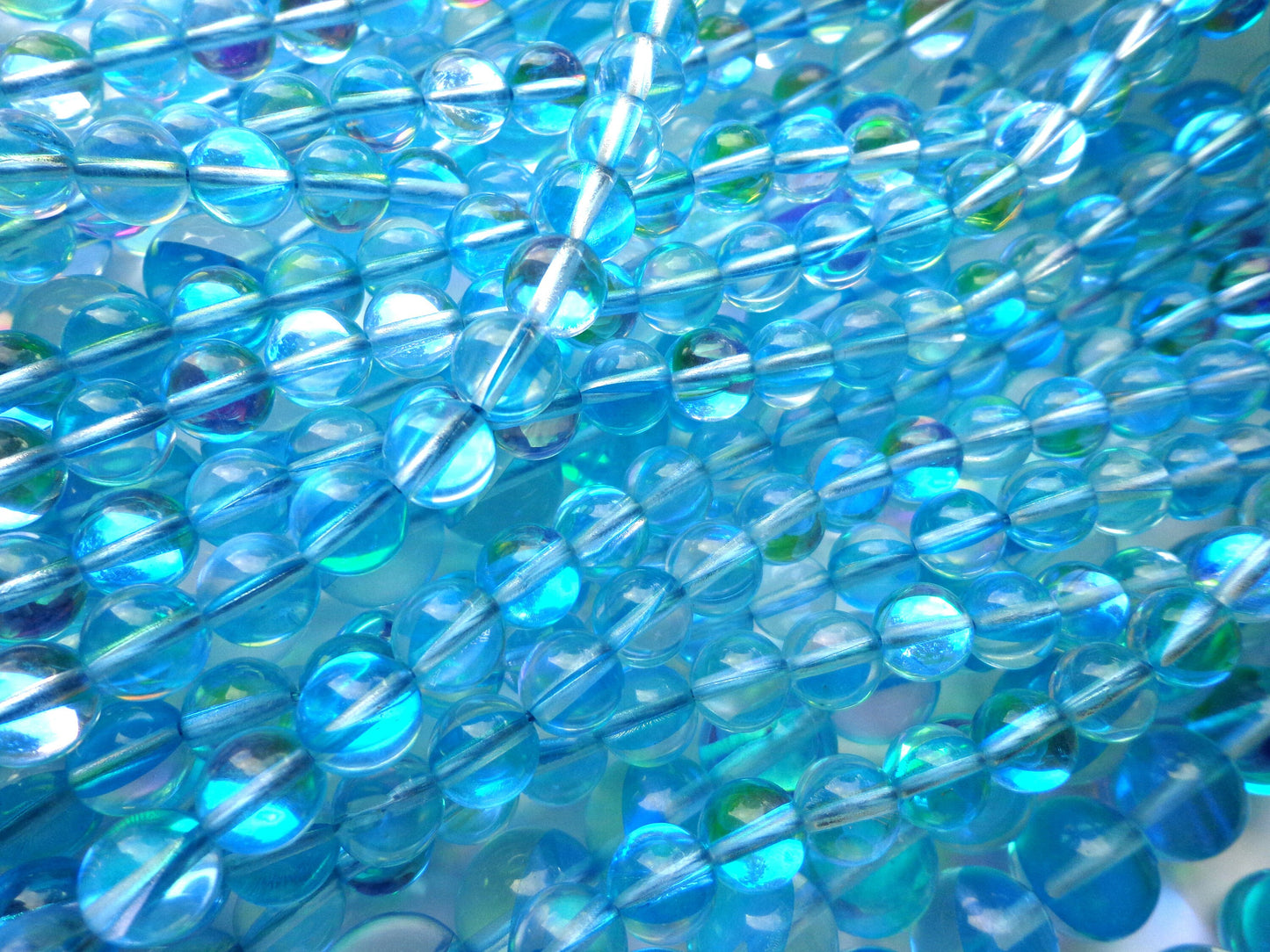 Mermaid Glass Beads 6mm 8mm 10mm 12mm Round Beads, Beautiful Blue Rainbow Color Mermaid Glass Beads, Great Quality