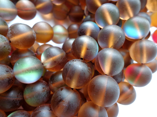 Matte Mermaid Glass Beads, 6mm 8mm 10mm 12mm Round Beads, Beautiful Rainbow Matte Brown Beads, Great Quality Beads, Full Strand 15.5 inches