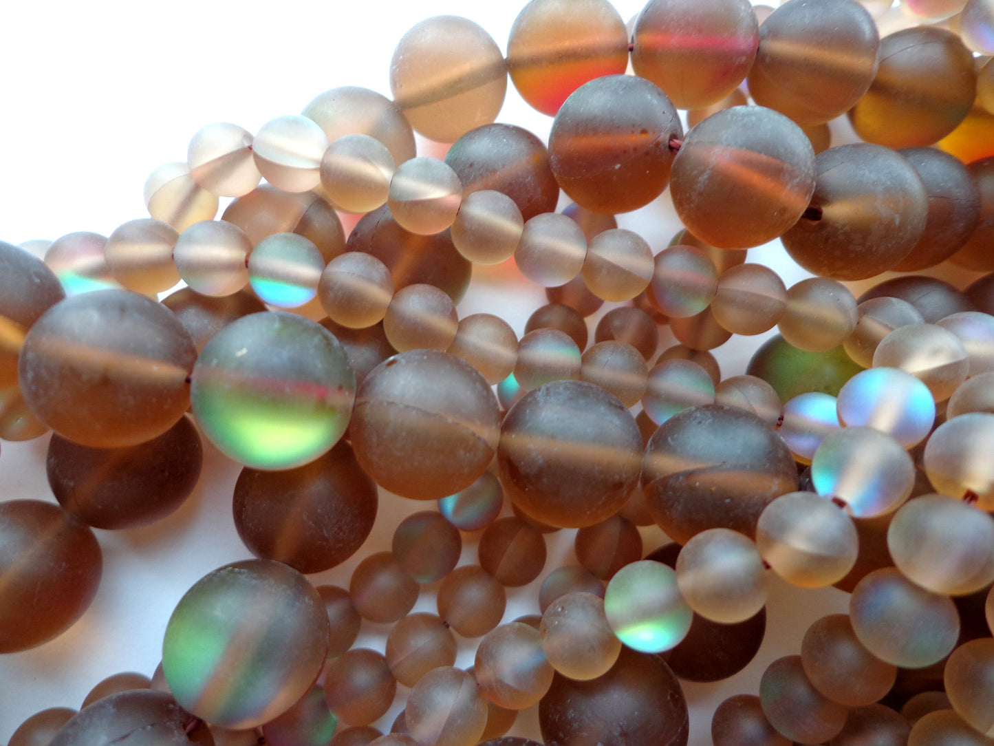 Matte Mermaid Glass Beads, 6mm 8mm 10mm 12mm Round Beads, Beautiful Rainbow Matte Brown Beads, Great Quality Beads, Full Strand 15.5 inches
