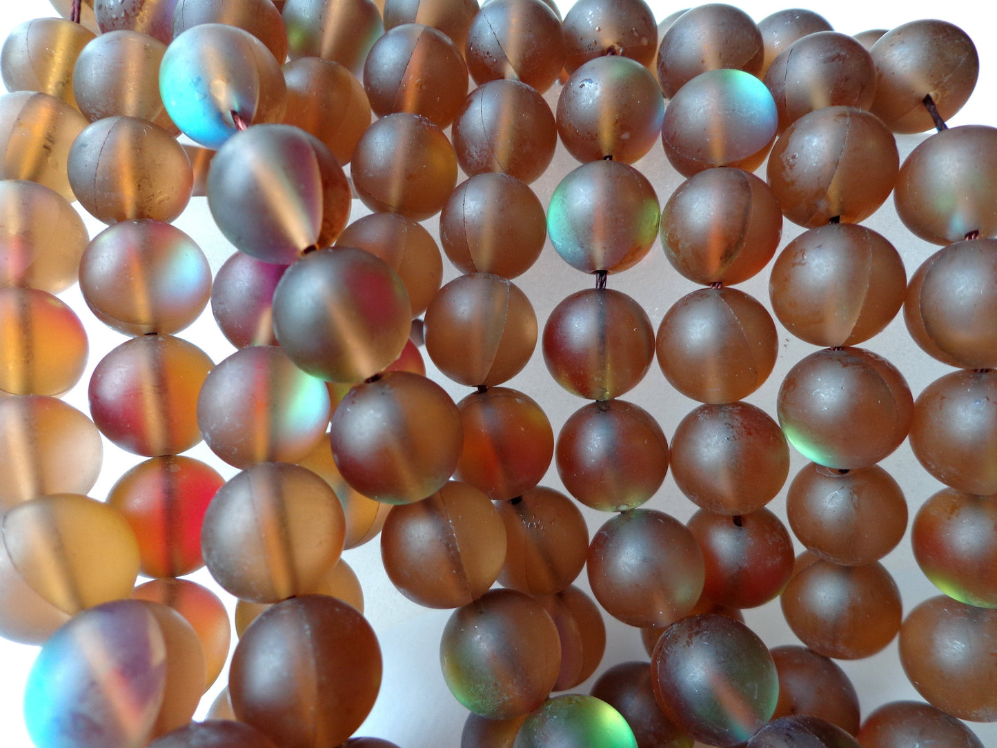 Matte Mermaid Glass Beads, 6mm 8mm 10mm 12mm Round Beads, Beautiful Rainbow Matte Brown Beads, Great Quality Beads, Full Strand 15.5 inches