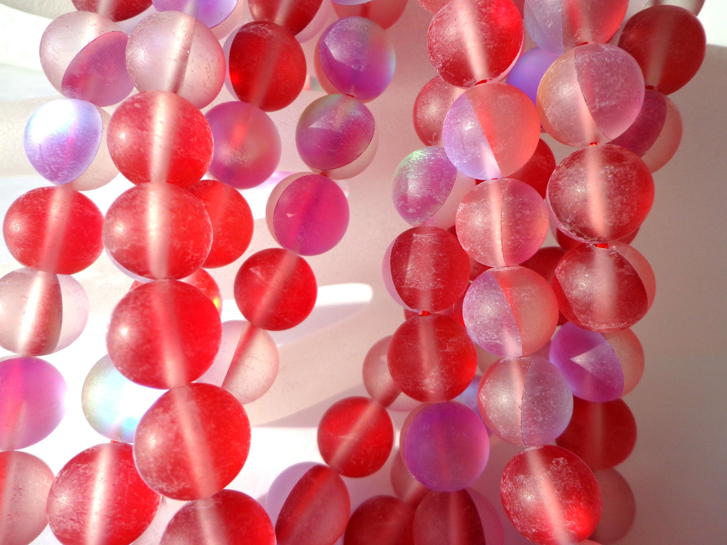 Mermaid Glass Beads 6mm 8mm 10mm 12mm Round Beads, Beautiful Rainbow MATTE Red Beads, Great Quality Mermaid Glass Beads 15.5" Strand