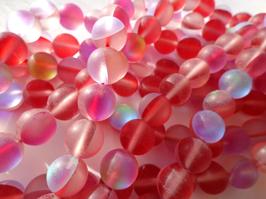 Mermaid Glass Beads 6mm 8mm 10mm 12mm Round Beads, Beautiful Rainbow MATTE Red Beads, Great Quality Mermaid Glass Beads 15.5" Strand