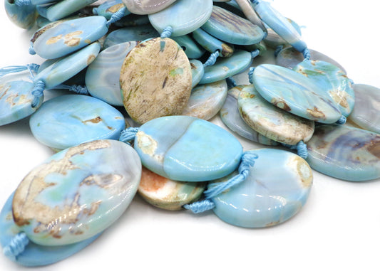 NATURAL Sky Blue Dragon Skin Agate Gemstone Beads 26x35mm Oval Shape, Beautiful Sky Blue Color Dragon Skin Agate Full Strand 15.5"