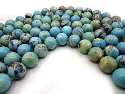 NATURAL Gemstone Dragon Skin Agate, Smooth Round, Blue Brown Earthy Color 6mm, 8mm, 10mm, 12mm Full Strand 16'', Great for Jewelry Making!