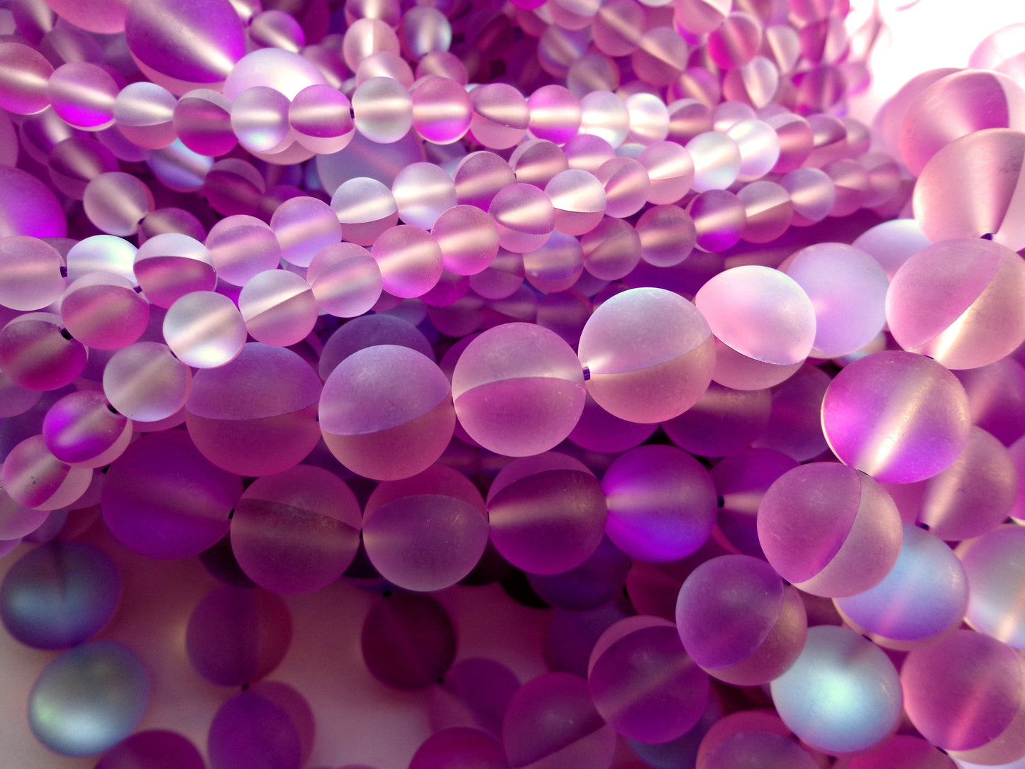 Mermaid Glass Beads 6mm 8mm 10mm 12mm Round Beads, Beautiful Matte Rainbow Purple Mermaid Glass Beads, Full Strand 15.5"