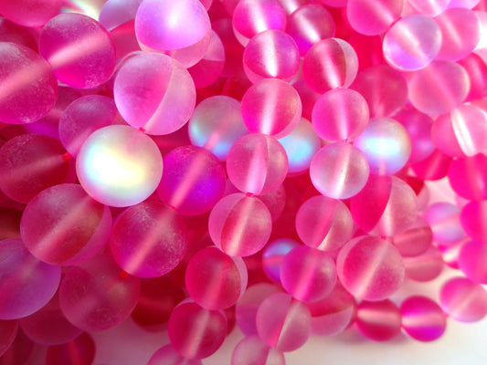 Mermaid Glass Beads 6mm 8mm 10mm 12mm Round Beads, Beautiful Matte Rainbow Pink Beads, Great Quality Beads, Full Strand 15.5 inches