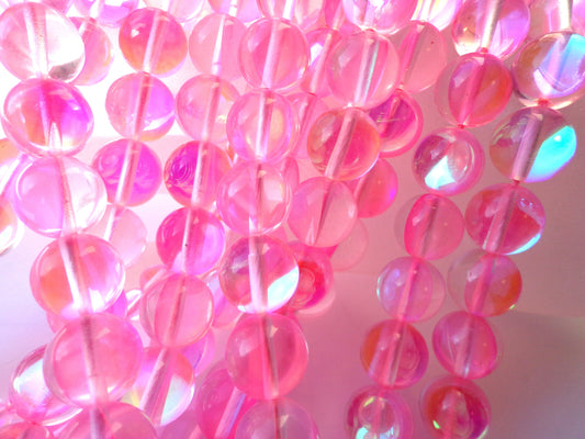 Mermaid Glass Beads 4mm 6mm 8mm 10mm 12mm Round Beads, Beautiful Rainbow Pink Color Mermaid Glass Beads, Full Strand 15.5"