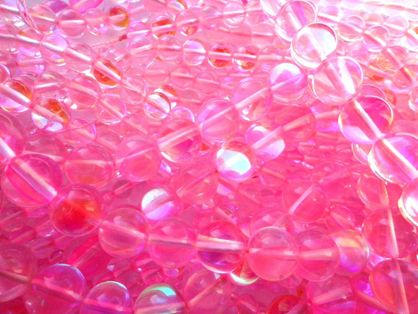 Mermaid Glass Beads 4mm 6mm 8mm 10mm 12mm Round Beads, Beautiful Rainbow Pink Color Mermaid Glass Beads, Full Strand 15.5"