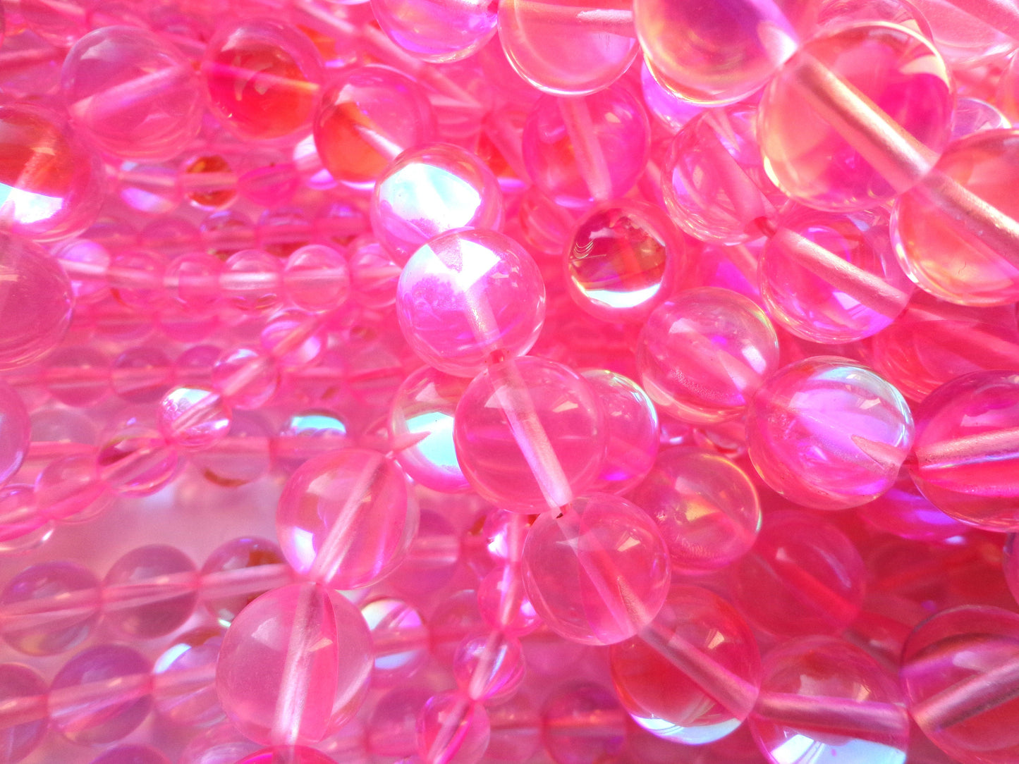 Mermaid Glass Beads 4mm 6mm 8mm 10mm 12mm Round Beads, Beautiful Rainbow Pink Color Mermaid Glass Beads, Full Strand 15.5"