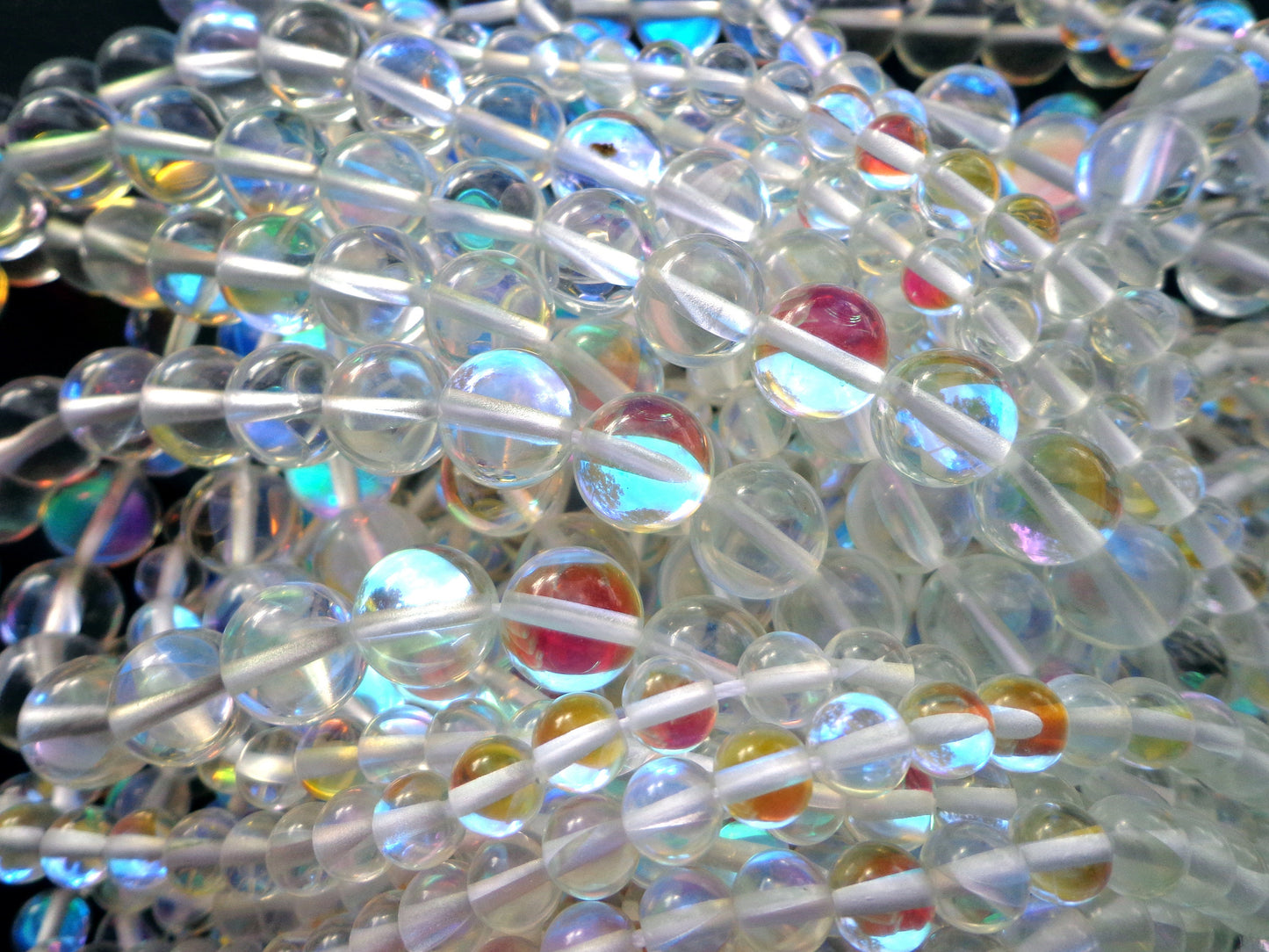 Mermaid Glass Beads 6mm 8mm 10mm 12mm Round Beads, Beautiful Rainbow Clear Beads, Great Quality Beads, Full Strand 15.5"