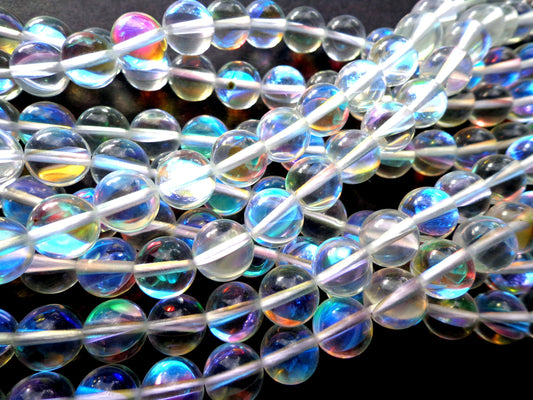 Mermaid Glass Beads  6mm 8mm 10mm 12mm Round Beads, Beautiful Rainbow Clear Beads, Great Quality Beads, Full Strand 15.5"