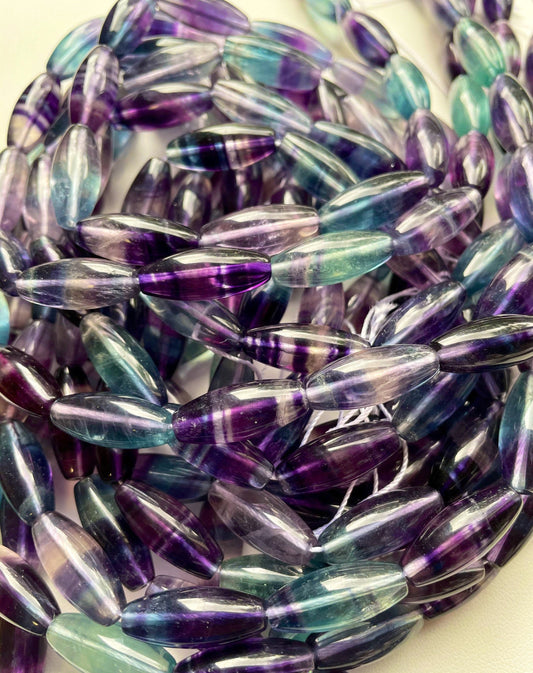 AAA Natural Fluorite Gemstone Bead 25x10mm Barrel Tube Shape, Gorgeous Natural Purple Green Color Fluorite Beads