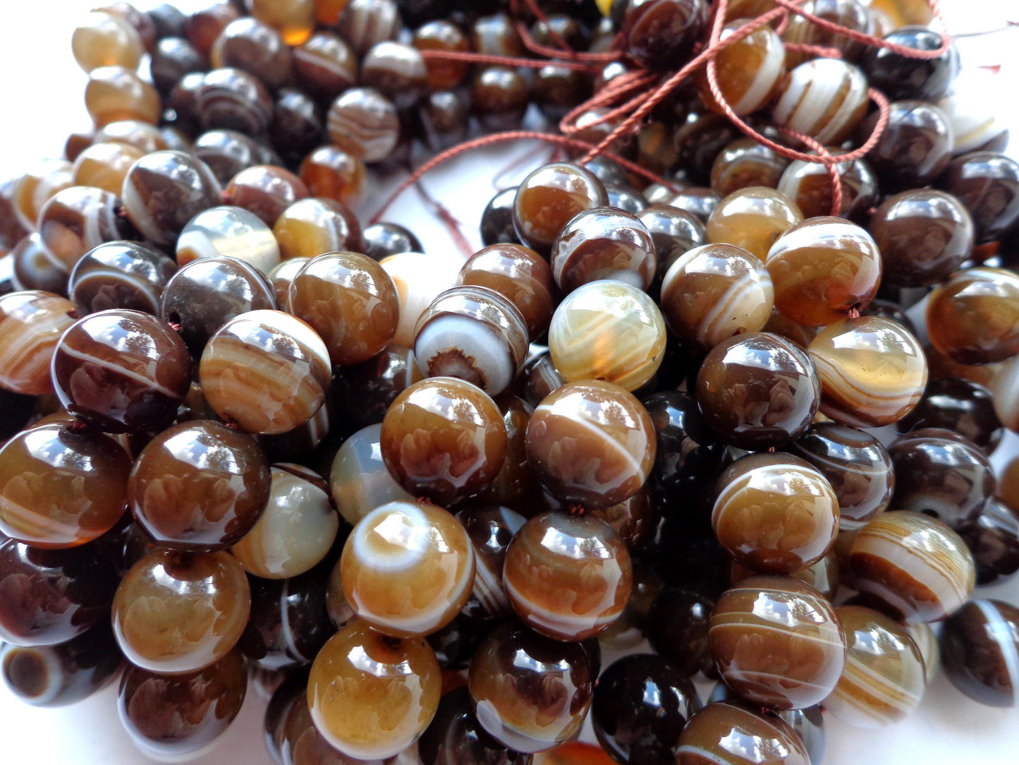 AAA Natural Agate Gemstone Beads, 6,8,10mm Smooth Round Shape Beads, Beautiful brown Beads, Great Quality Bead! Full length 15.5"