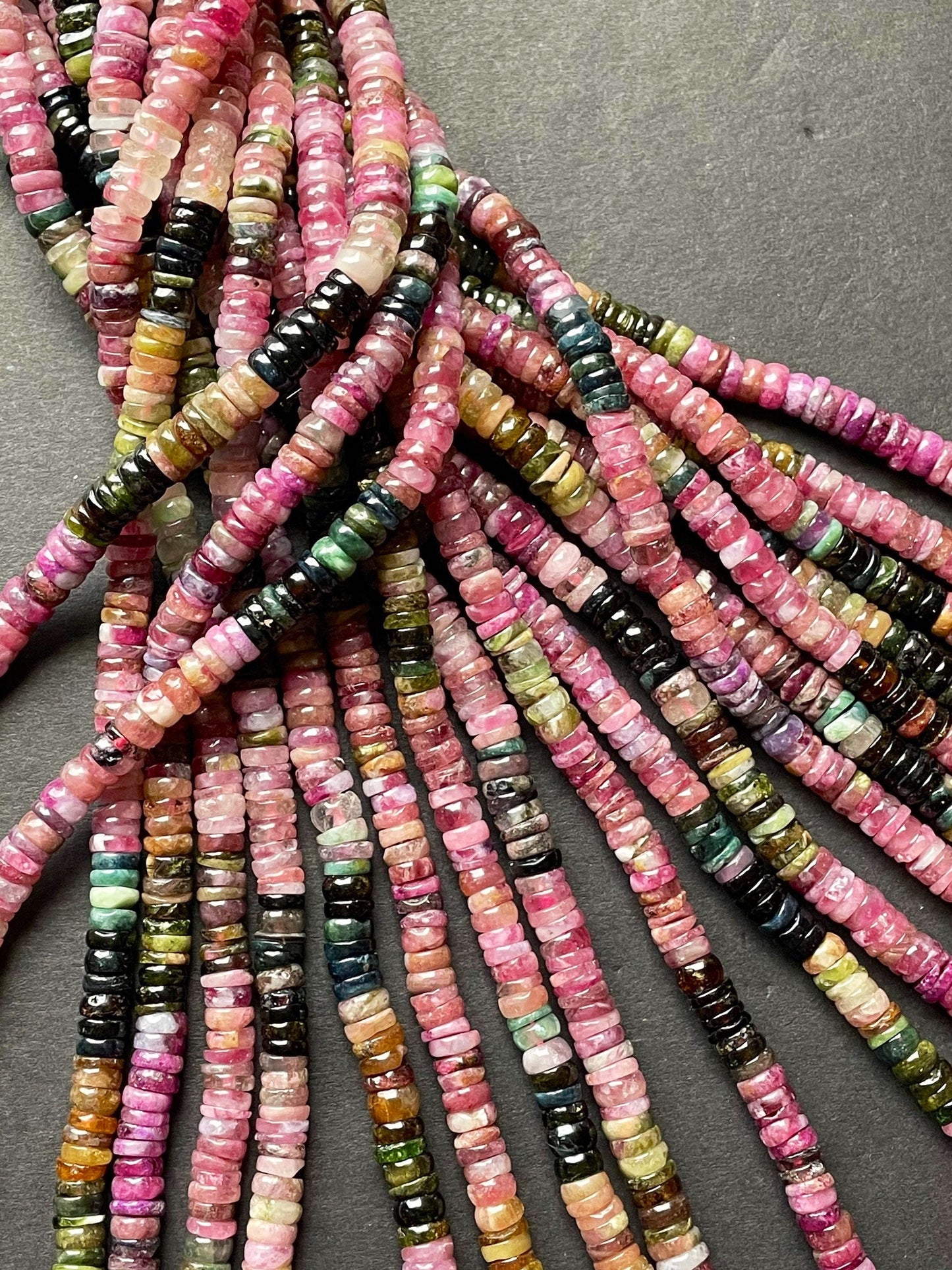 AAA Natural Tourmaline Gemstone Bead 2x6mm Rondelle Shape Bead, Beautiful Multicolor Tourmaline Gemstone Beads