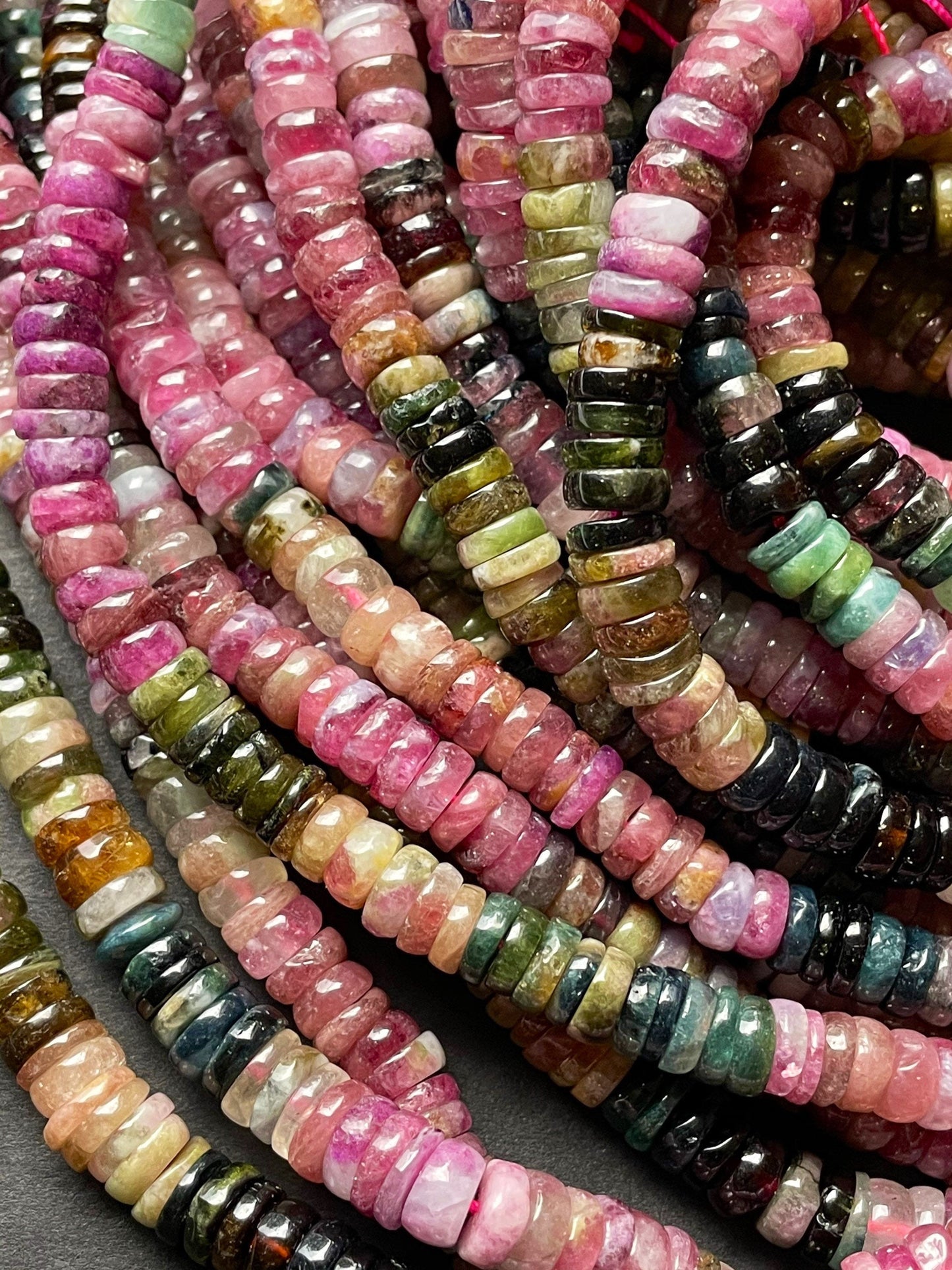 AAA Natural Tourmaline Gemstone Bead 2x6mm Rondelle Shape Bead, Beautiful Multicolor Tourmaline Gemstone Beads