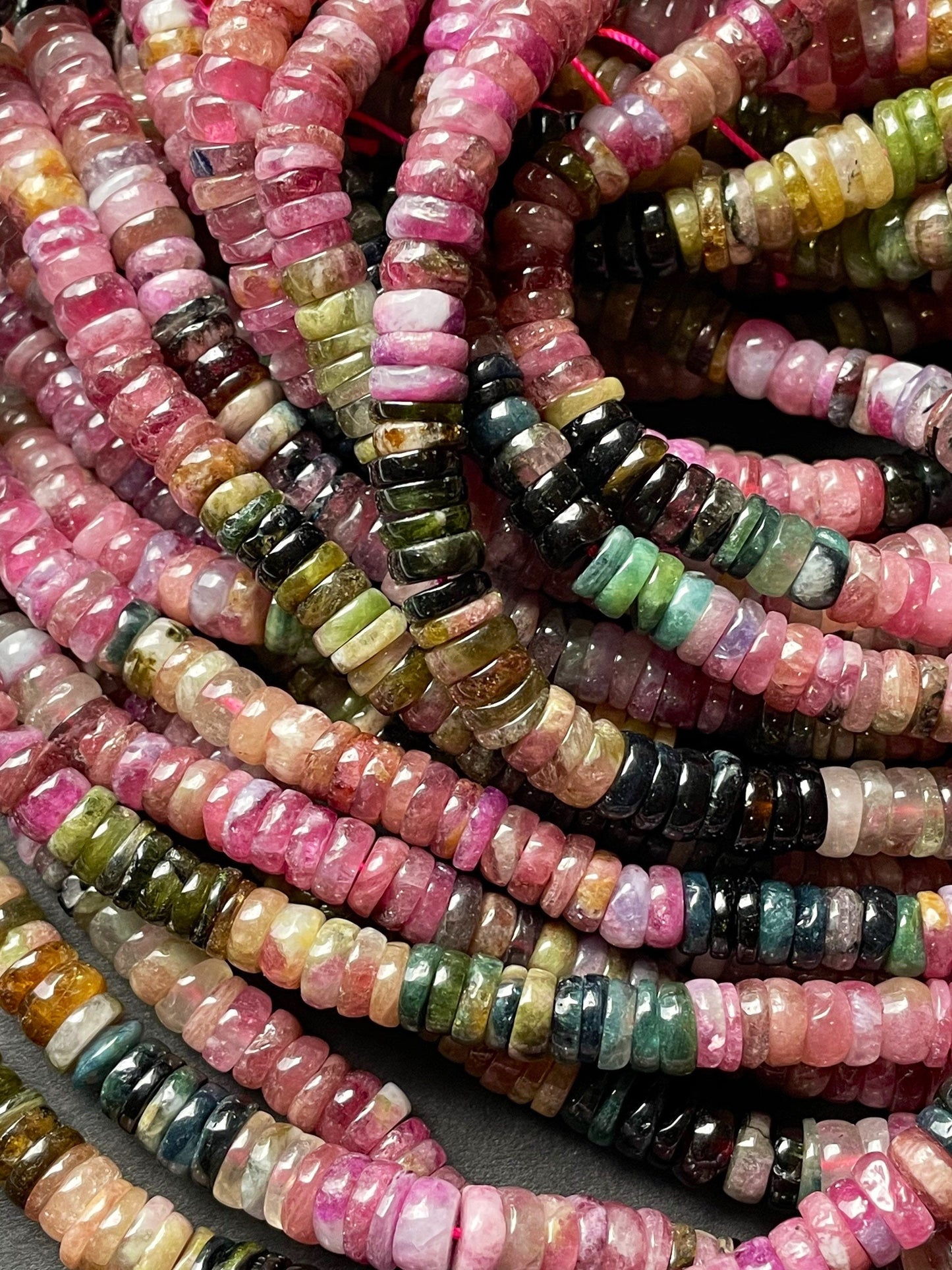AAA Natural Tourmaline Gemstone Bead 2x6mm Rondelle Shape Bead, Beautiful Multicolor Tourmaline Gemstone Beads
