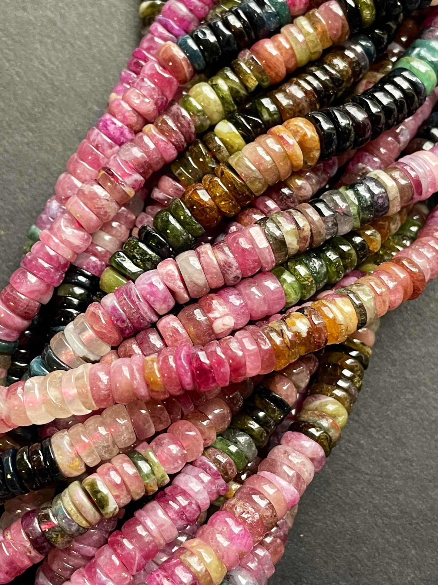 AAA Natural Tourmaline Gemstone Bead 2x6mm Rondelle Shape Bead, Beautiful Multicolor Tourmaline Gemstone Beads
