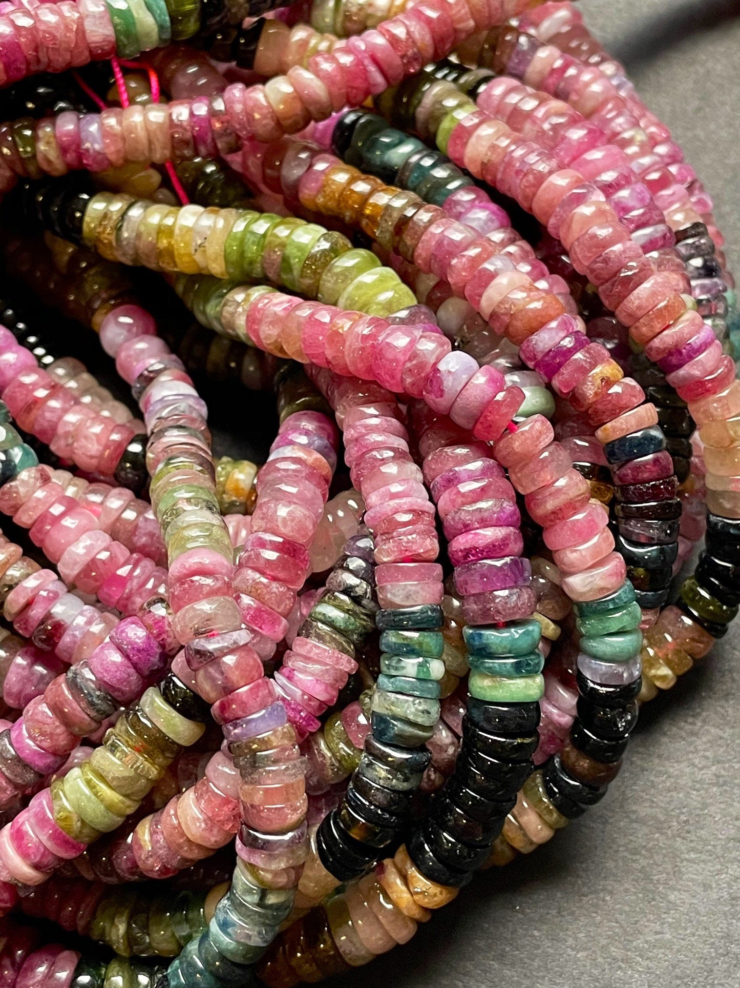 AAA Natural Tourmaline Gemstone Bead 2x6mm Rondelle Shape Bead, Beautiful Multicolor Tourmaline Gemstone Beads