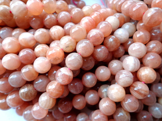 AAA Natural Sunstone Gemstone Beads 8mm 10mm 12mm Smooth Round Shape Beads, Beautiful Peach Color Great Quality Bead! Full length 15.5"