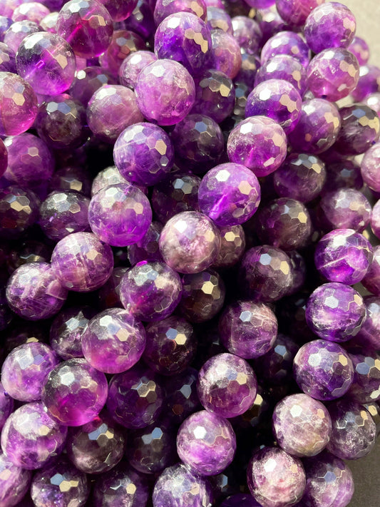 AAA Natural Amethyst Gemstone Bead Faceted 6mm 8mm 10mm 12mm Round Bead, Gorgeous Natural Purple Color Amethyst Beads 15.5"