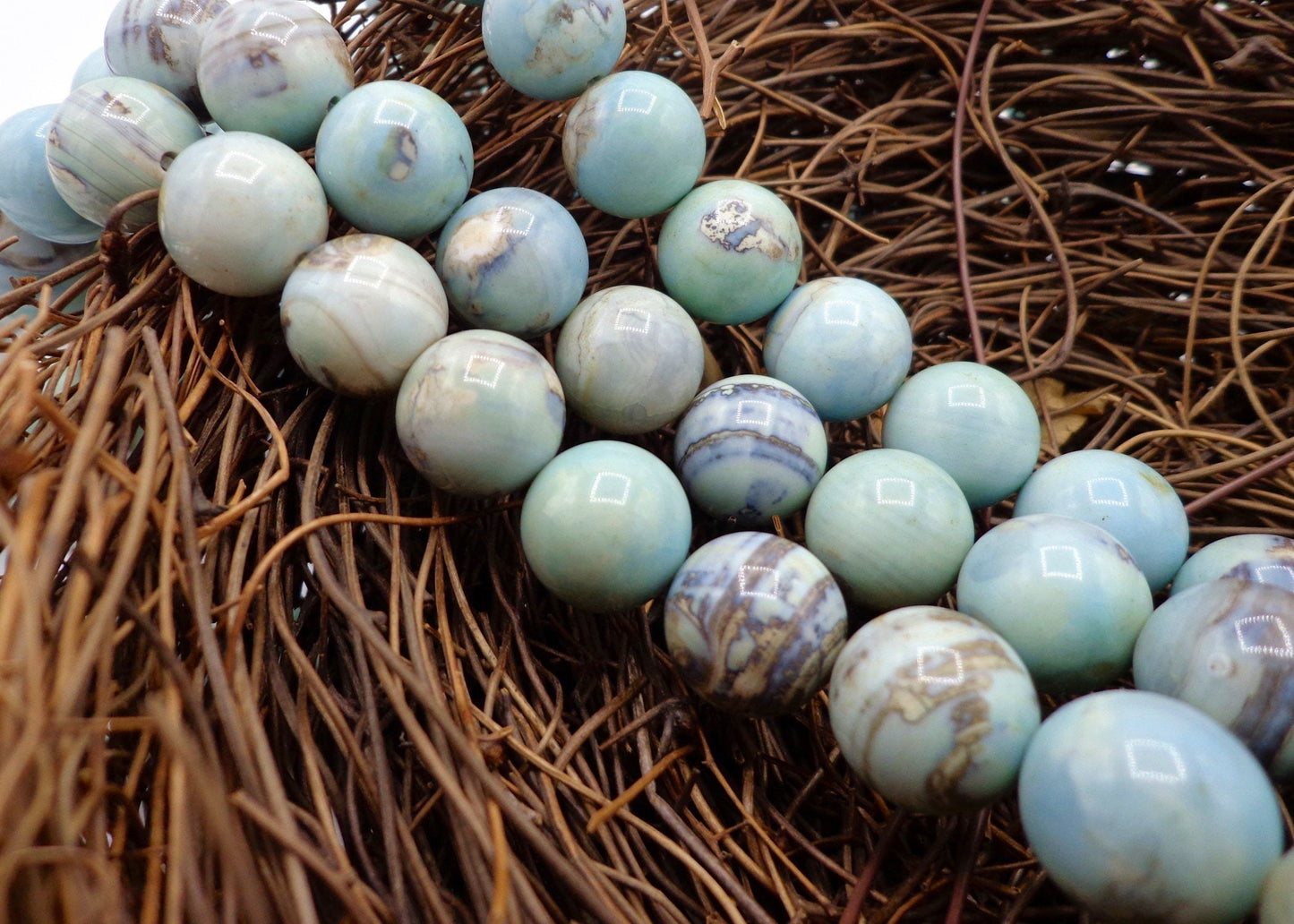 NATURAL Gemstone Dragon Skin Agate, Smooth Round, Blue Brown Earthy Color 6mm, 8mm, 10mm, 12mm Full Strand 16'', Great for Jewelry Making!