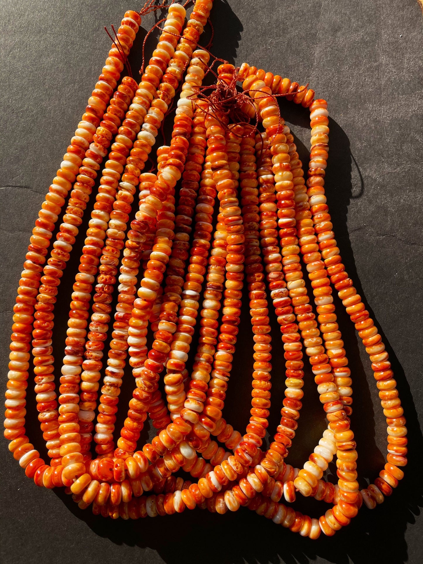 AAA Natural Spiny Oyster Shell Bead 5x8mm Rondelle Shape, Beautiful Natural Orange Yellow Color Spiny Oyster Shells, Full Strand 15.5"