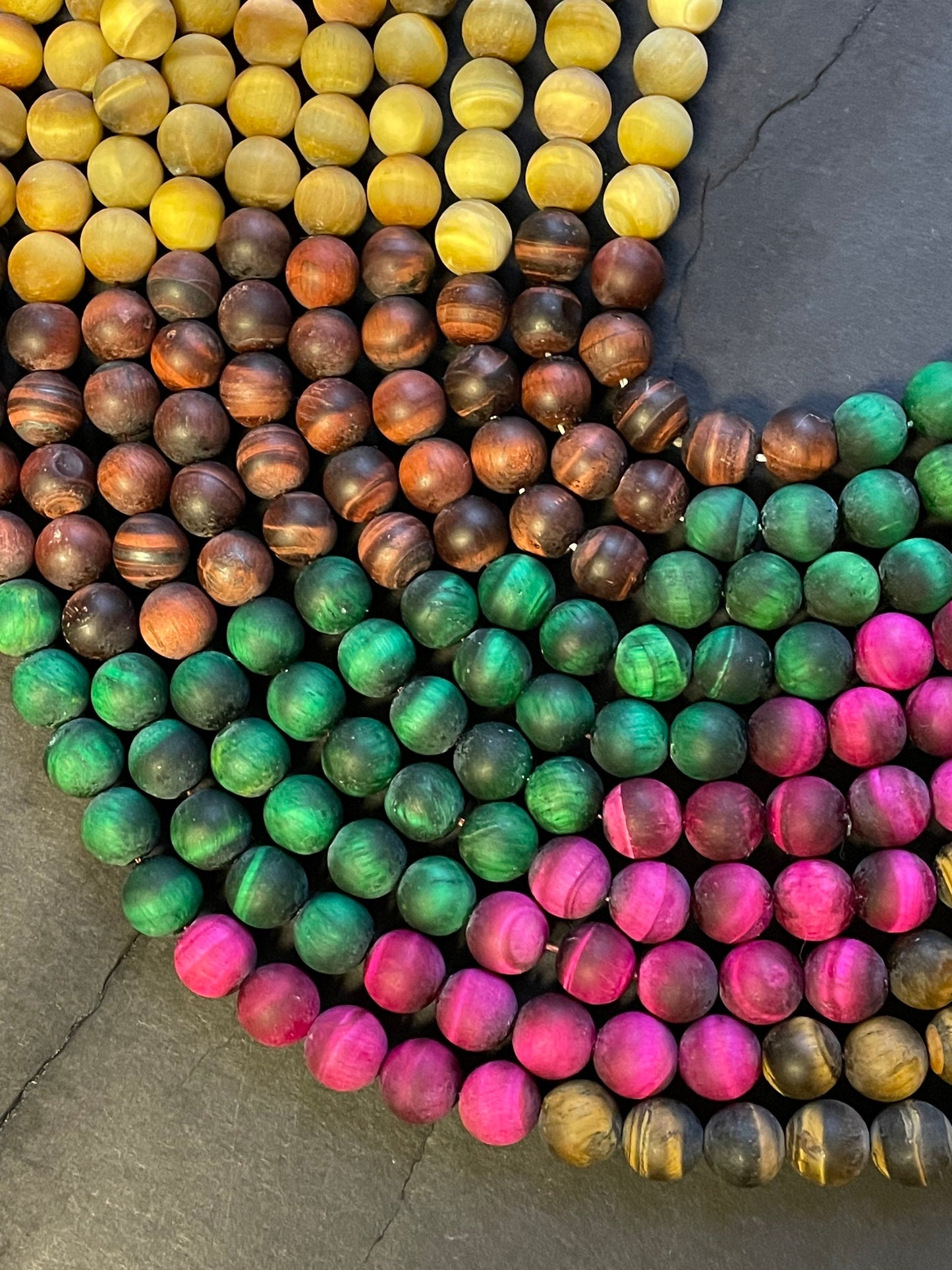 Natural Matt tiger eye stone bead. 4mm 6mm 8mm 10mm 12mm round bead. Pink blue green yellow purple multi color tiger eye gemstone. 15.5”