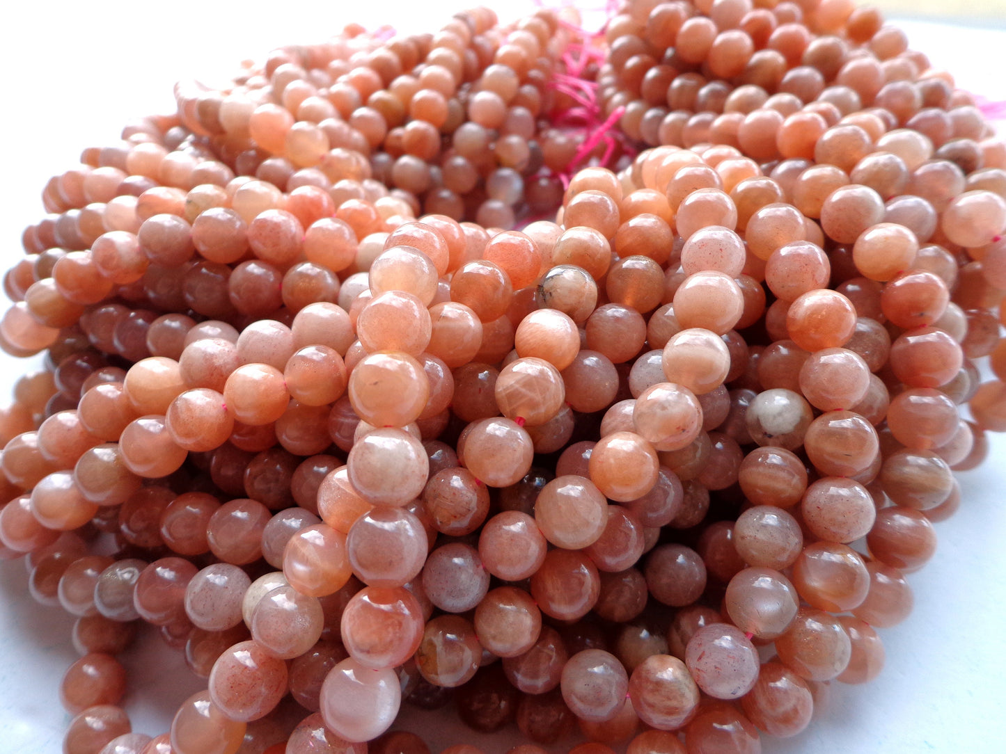 AAA Natural Sunstone Gemstone Beads 8mm 10mm 12mm Smooth Round Shape Beads, Beautiful Peach Color Great Quality Bead! Full length 15.5"