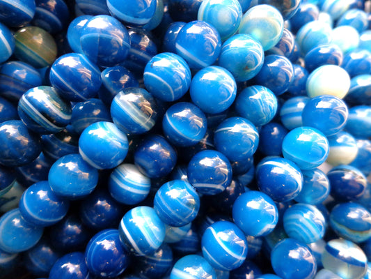 AAA Natural Agate Gemstone Beads, 6,8,10mm Smooth Round Shape Beads, Beautiful Blue Beads, Great Quality Bead! Full length 15.5"