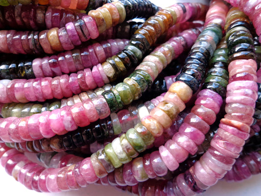 AAA Multicolor Natural Tourmaline Gemstone Beads, 6x2mm Smooth Rondelle Shape Beads, Great Quality gemstone 15.5” strand!