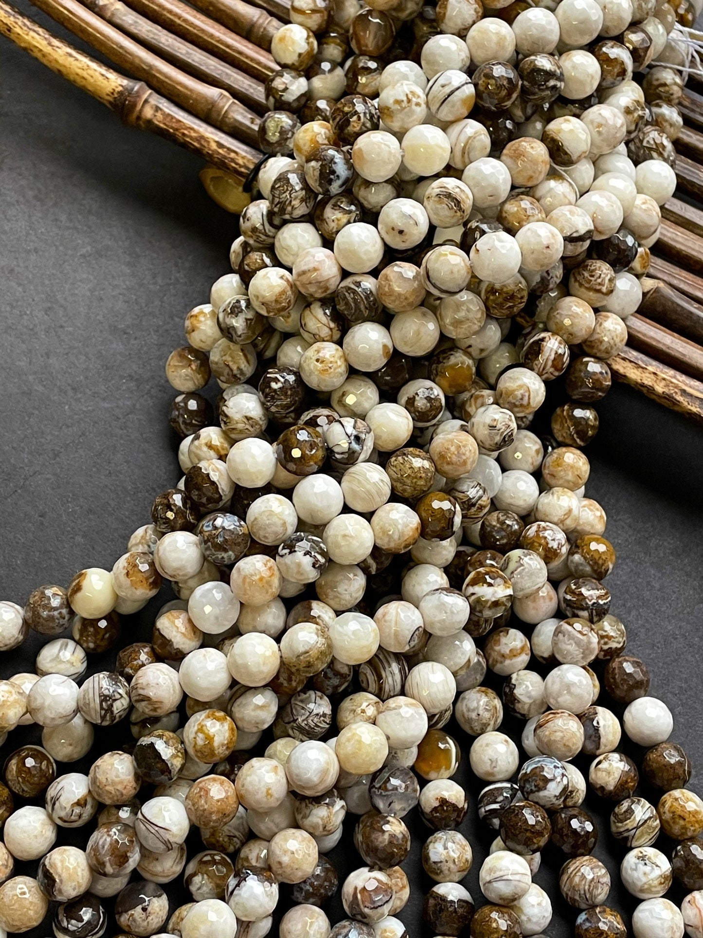 Natural Zebra Jasper Gemstone Bead Faceted 4mm 6mm 8mm 10mm 12mm Round Bead, Beautiful Natural Brown White Jasper Beads