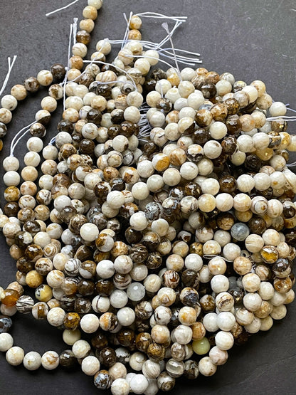 Natural Zebra Jasper Gemstone Bead Faceted 4mm 6mm 8mm 10mm 12mm Round Bead, Beautiful Natural Brown White Jasper Beads