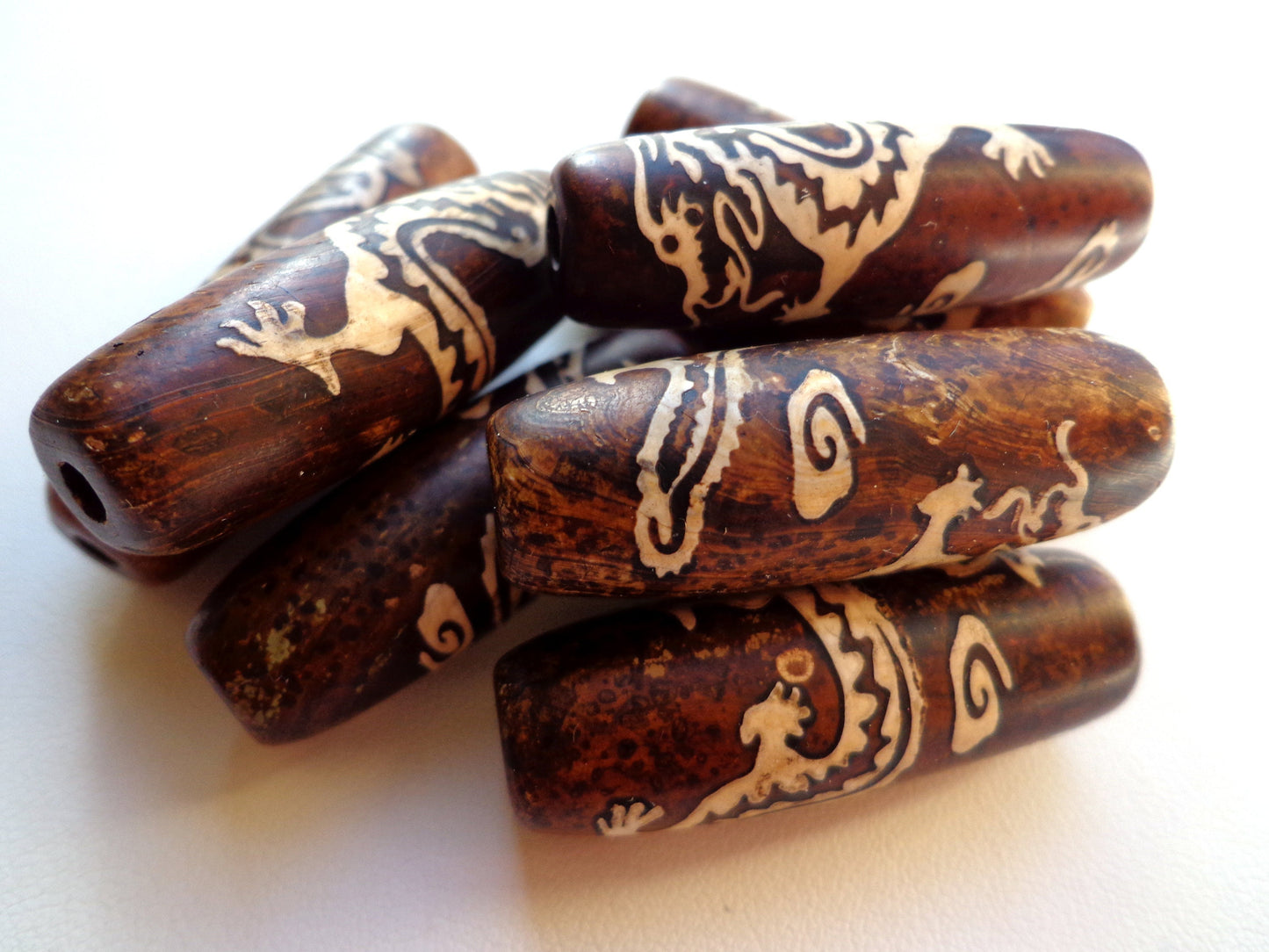 AAA Natural Tibetan Agate Gemstone Beads, Dragon Design, 40x11mm, Tube/Barrel Shape Beads, Beautiful Brown Beads, Great Quality Beads for Jewelry Making!!