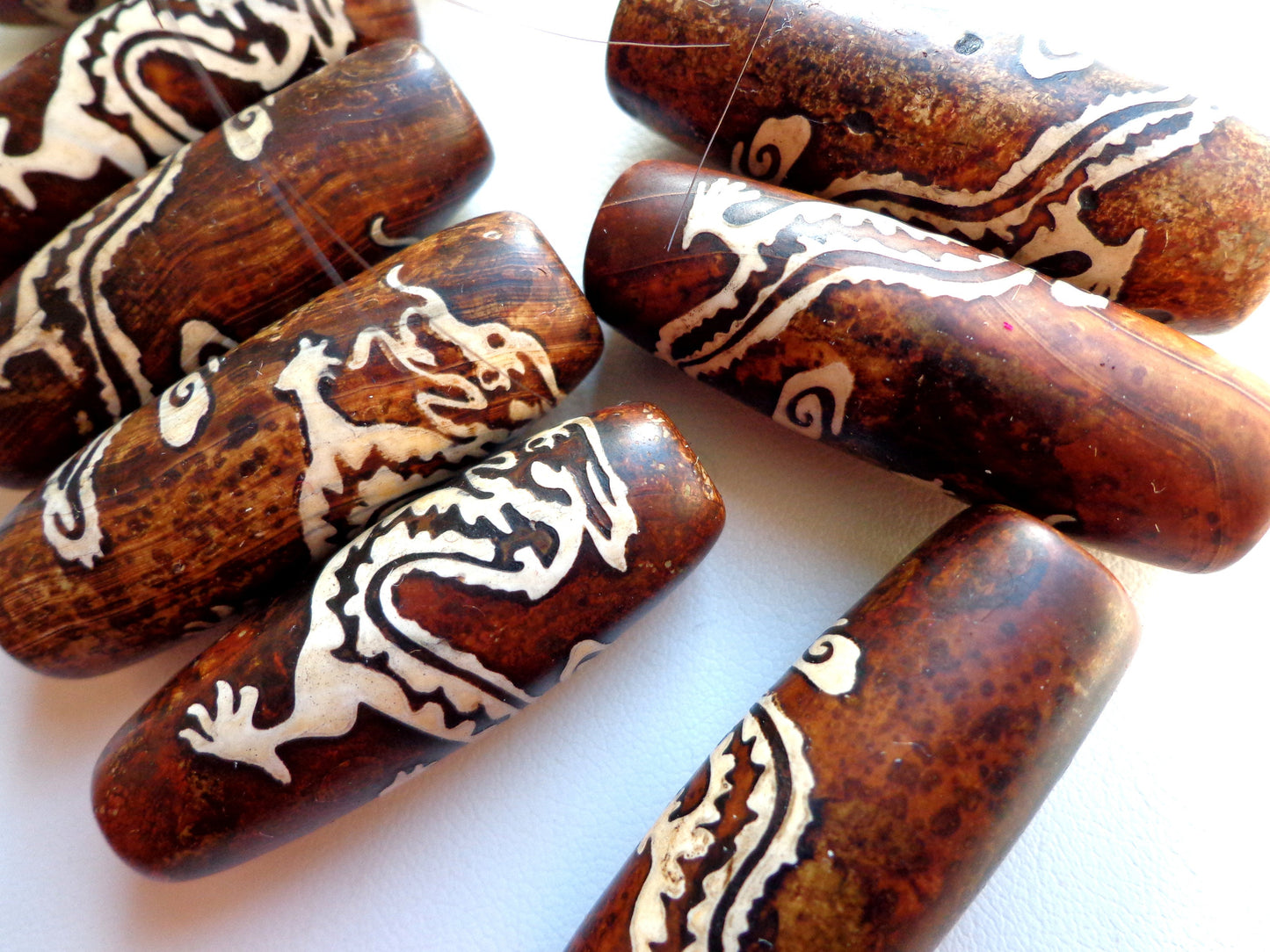 AAA Natural Tibetan Agate Gemstone Beads, Dragon Design, 40x11mm, Tube/Barrel Shape Beads, Beautiful Brown Beads, Great Quality Beads for Jewelry Making!!