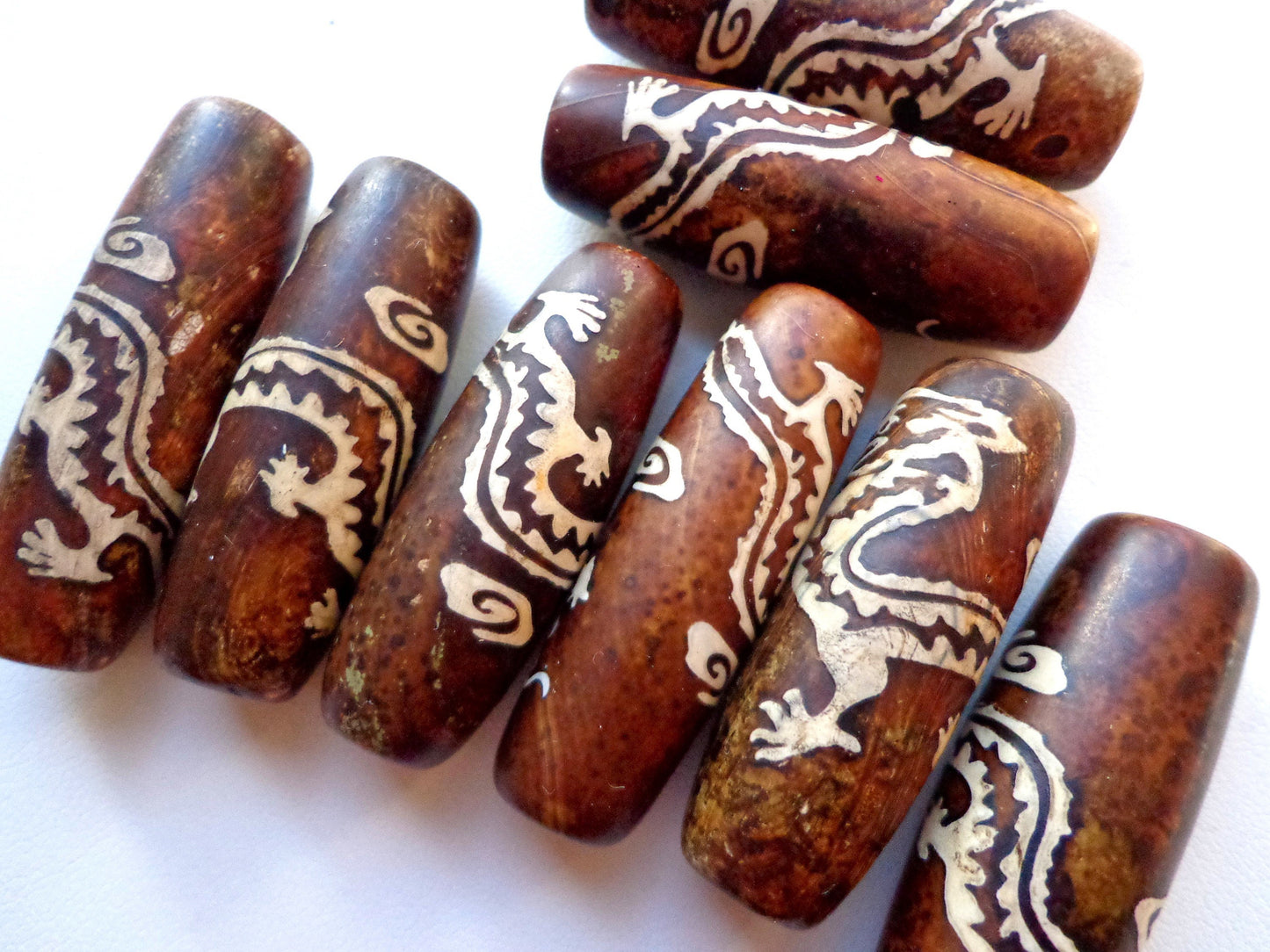 AAA Natural Tibetan Agate Gemstone Beads, Dragon Design, 40x11mm, Tube/Barrel Shape Beads, Beautiful Brown Beads, Great Quality Beads for Jewelry Making!!