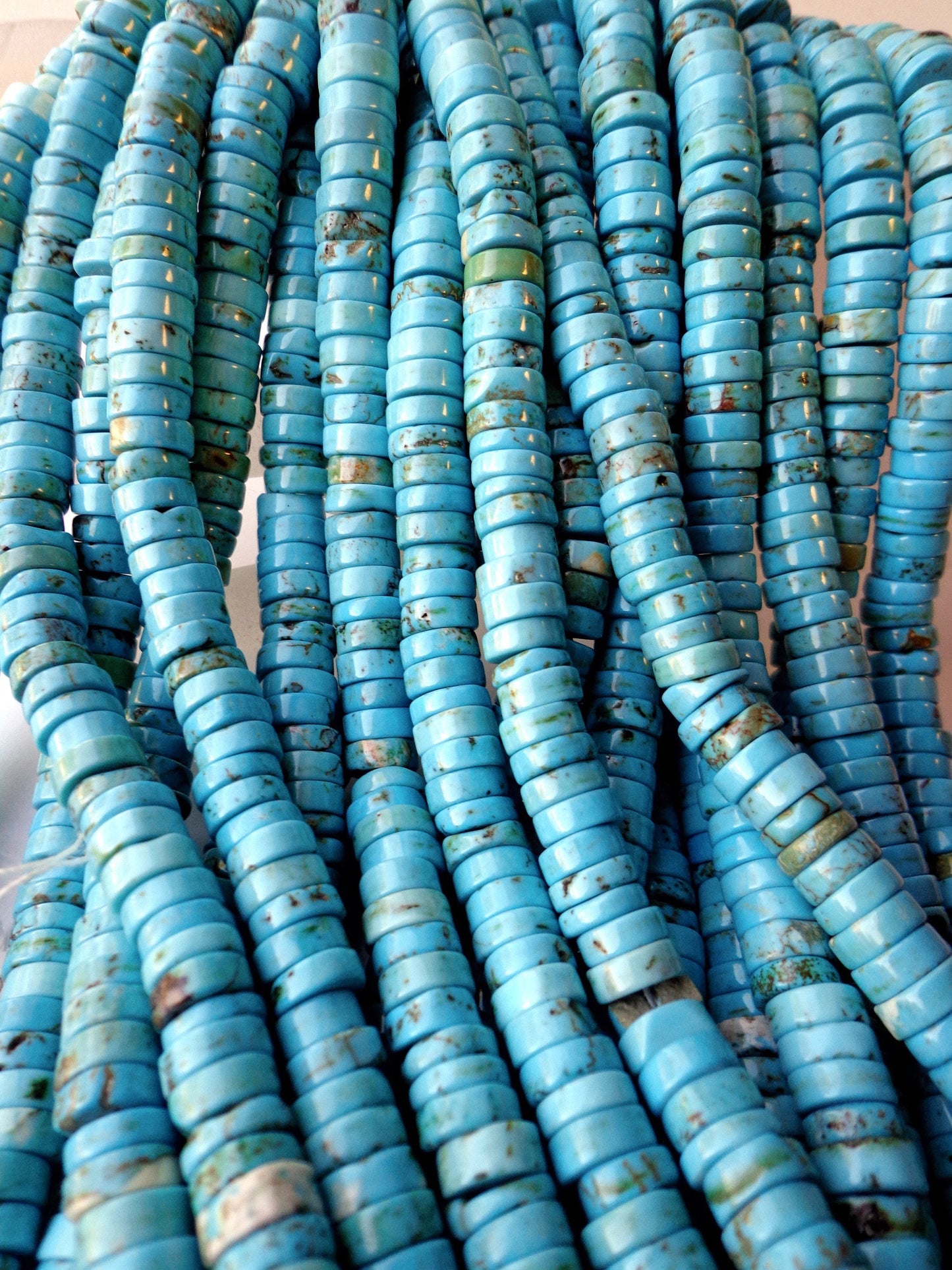 AAA Natural Howlite Turquoise Gemstone Beads, 6x3mm, Rondelle Heishi Beads, Beautiful Blue Beads, Great Quality Beads! Full length 15.5"