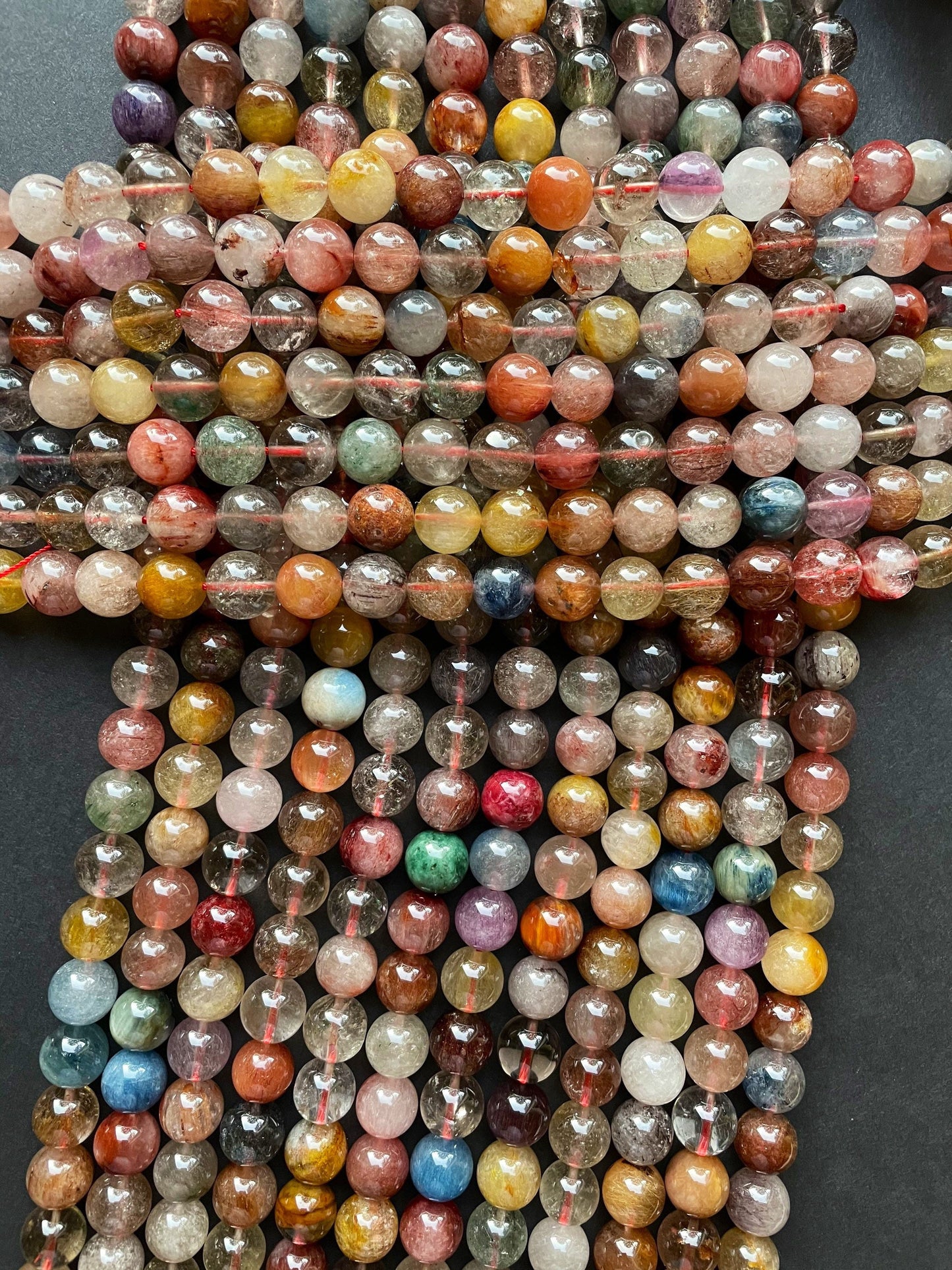 Natural Multi Rutilated Quartz Gemstone Bead 6mm 8mm 10mm Round Beads, Multicolor Rutilated Quartz Gemstone Bead