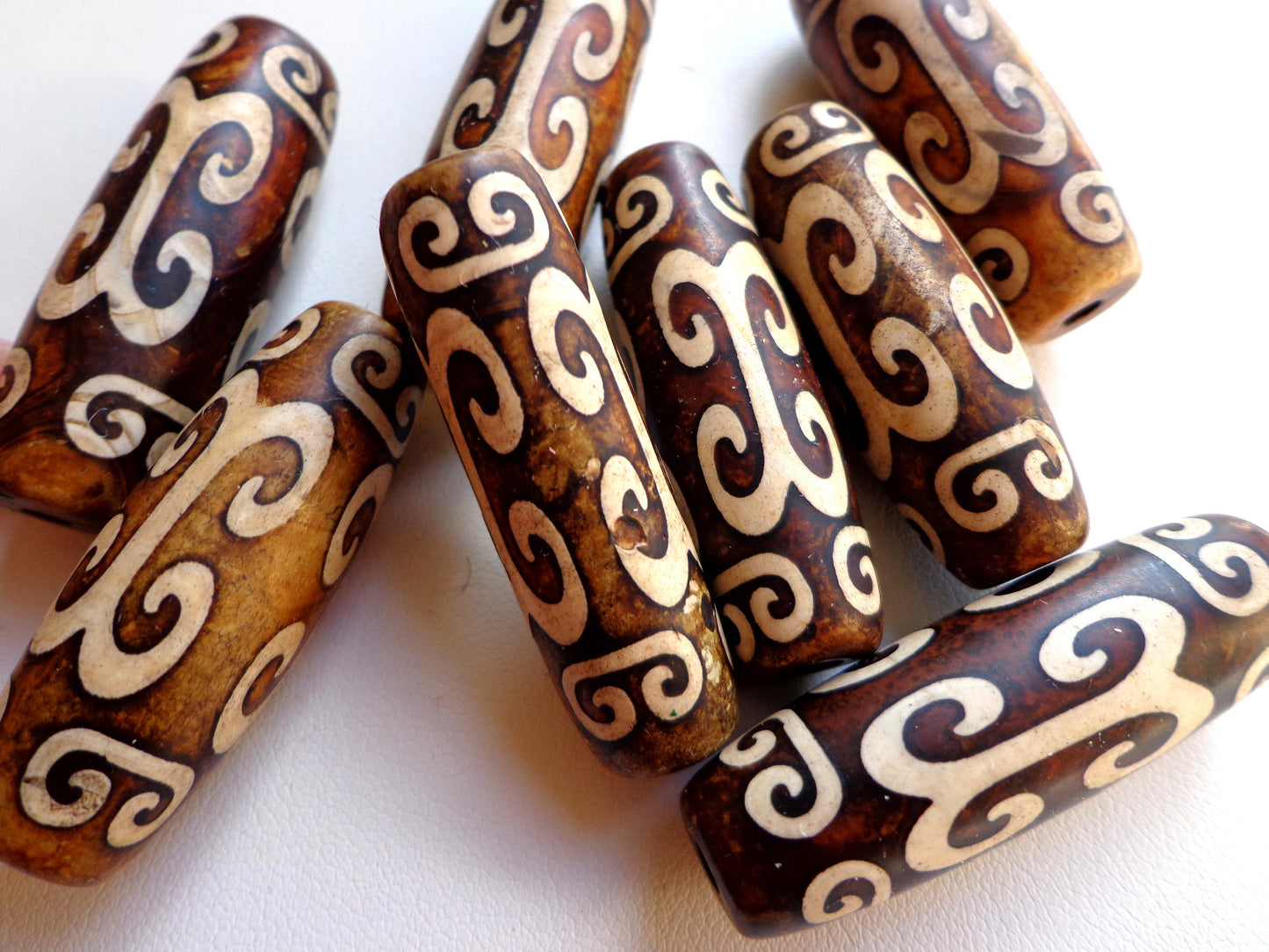 AAA Natural Tibetan Agate Gemstone Beads, Natural Gemstone, 39x15mm, Tube Shape Beads, Beautiful Brown and White Beads, Great Quality Beads!