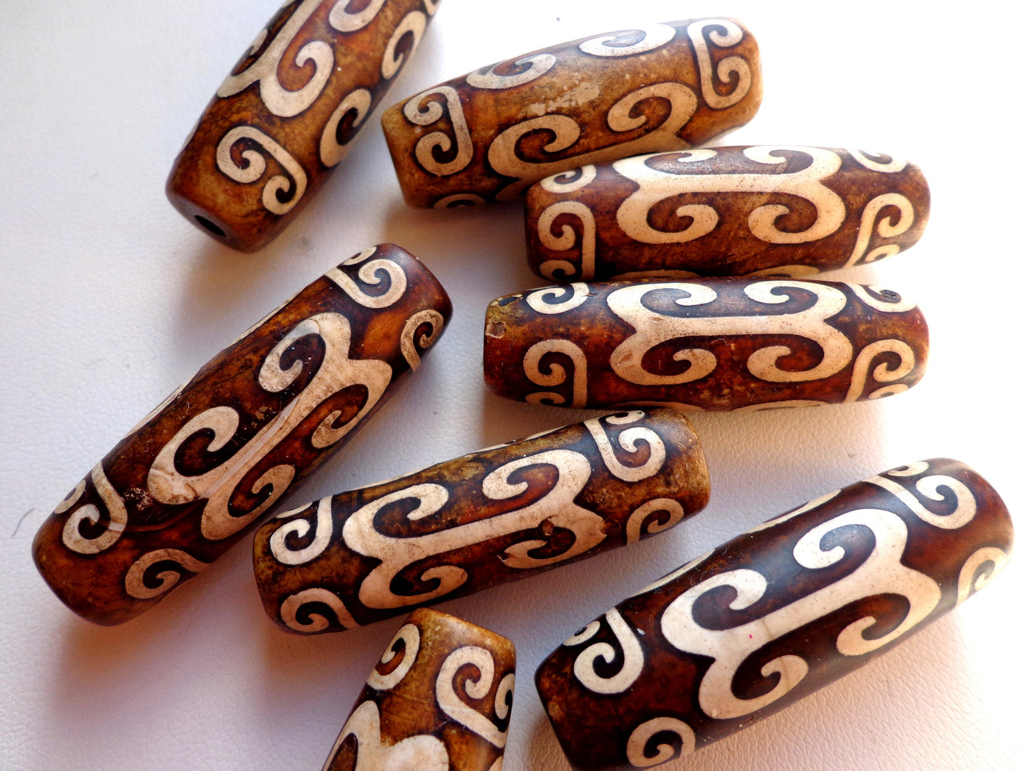 AAA Natural Tibetan Agate Gemstone Beads, Natural Gemstone, 39x15mm, Tube Shape Beads, Beautiful Brown and White Beads, Great Quality Beads!