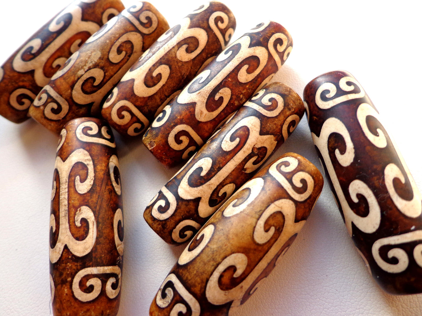 AAA Natural Tibetan Agate Gemstone Beads, Natural Gemstone, 39x15mm, Tube Shape Beads, Beautiful Brown and White Beads, Great Quality Beads!